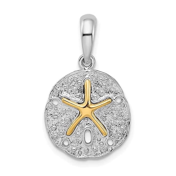 Finest Gold 14K Sterling Silver TWo-Tone Textured Sand Dollar with Starfish Pendant