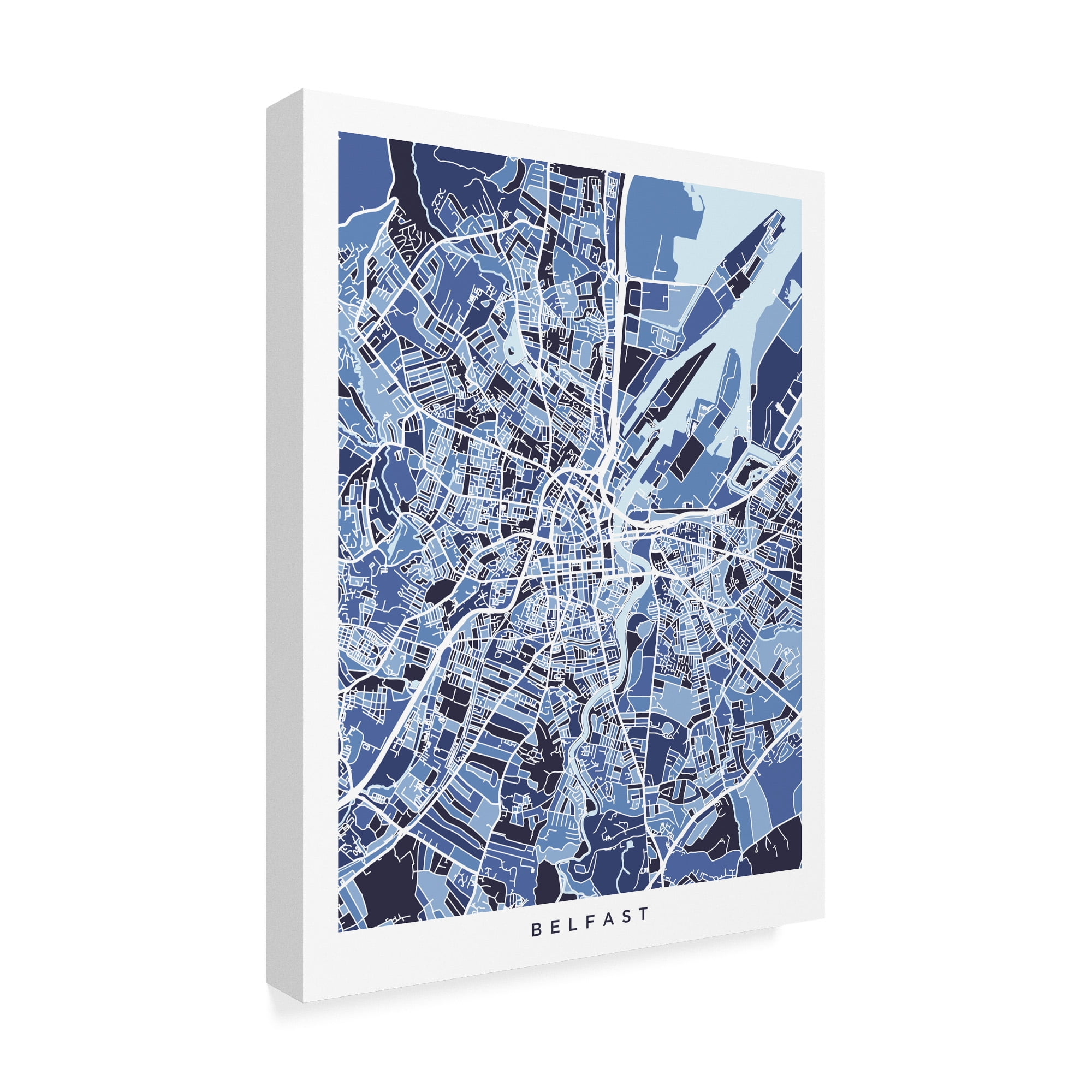 Trademark Fine Art 'Belfast Northern Ireland City Map Blue' Canvas Art by Michael Tompsett