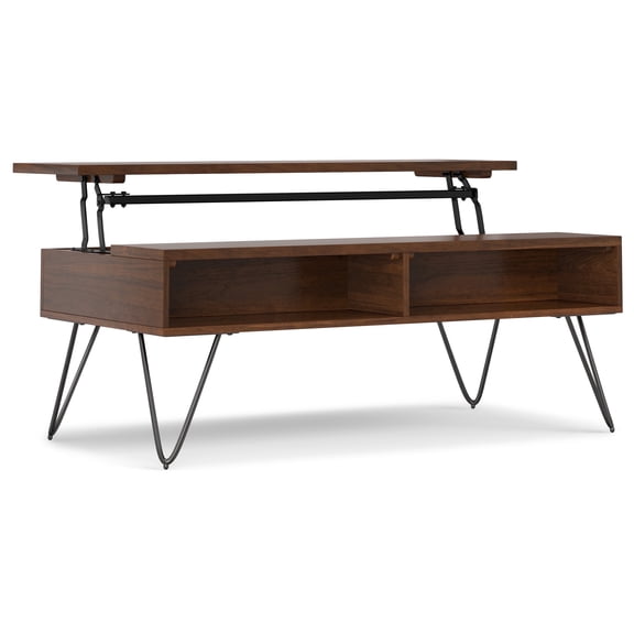 Simpli Home Hunter 48 inch Wide Solid Wood Industrial Lift Top Coffee Table in Walnut Veneer
