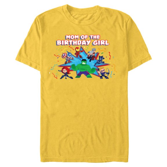Marvel Avengers Toony Family Party Mom of the Birthday Girl - Short Sleeve Blended T-Shirt for Adults - Customized-Yellow