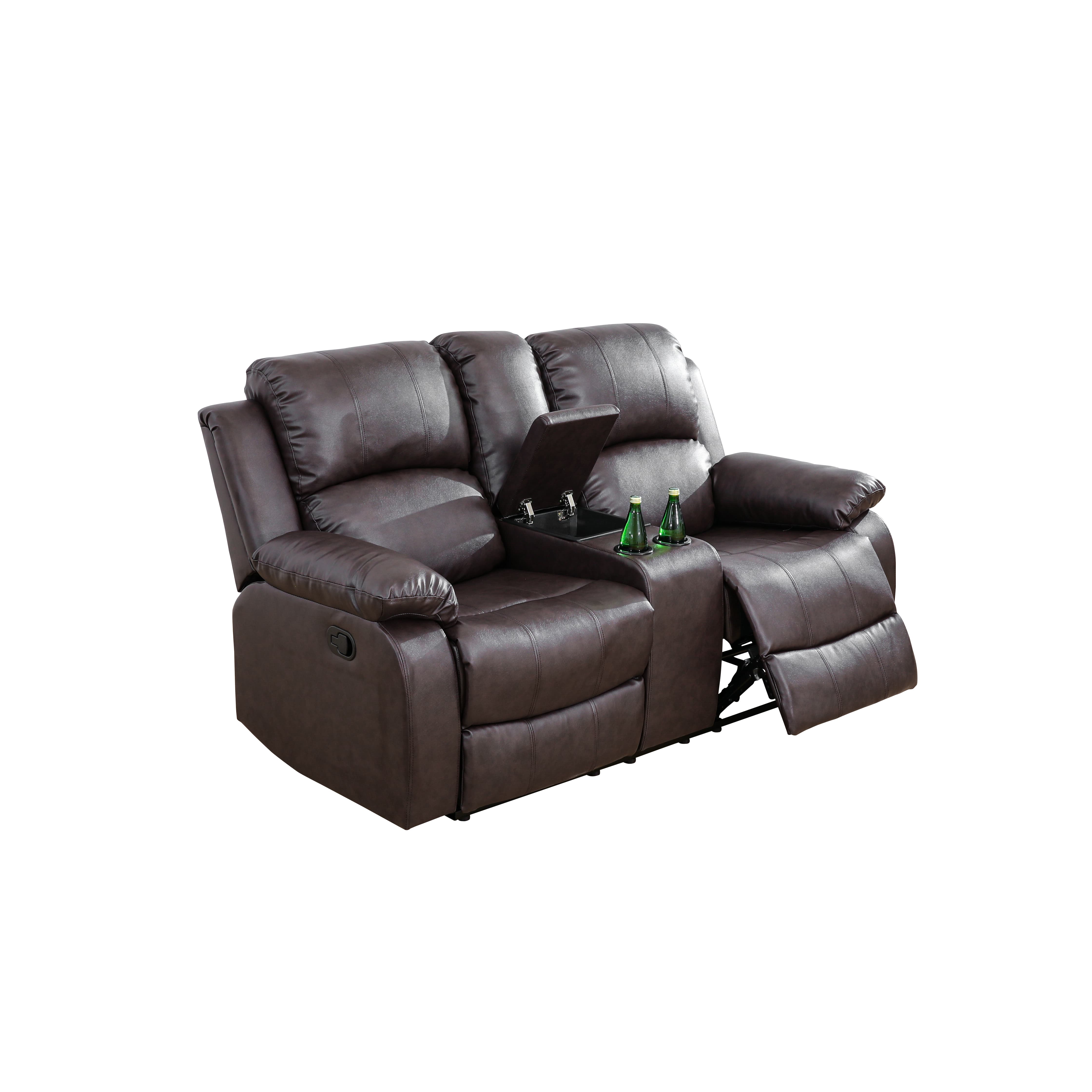 MAYEERTY Leather Recliner Loveseat, 2-Seater Ergonomic Reclining Sofa with Storage Bucket & Cup Holders, for Living Room