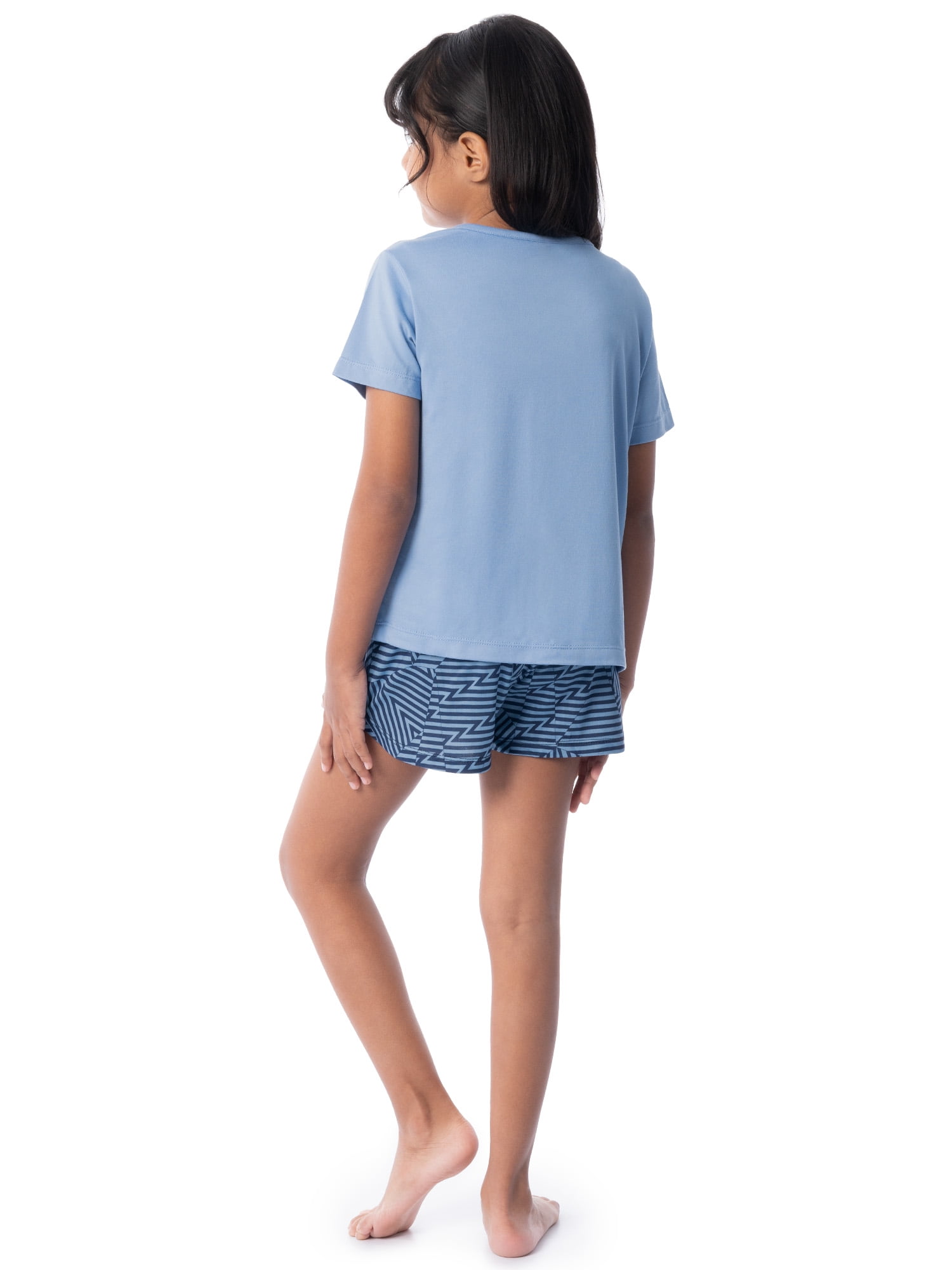 Fruit of the Loom Girl's Getaway Loose Fit Short Sleeve Top, Pajama Sleep Pant & Short Set, 3-Piece, Sizes 4/5-14/16