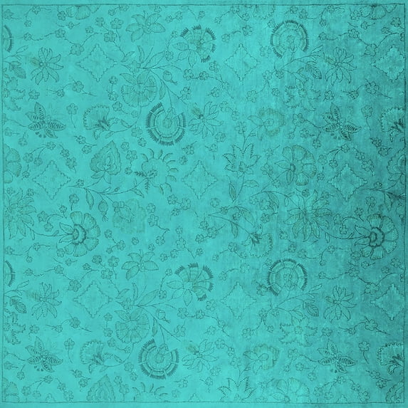 Ahgly Company Indoor Square Oriental Turquoise Blue Industrial Area Rugs, 6' Square