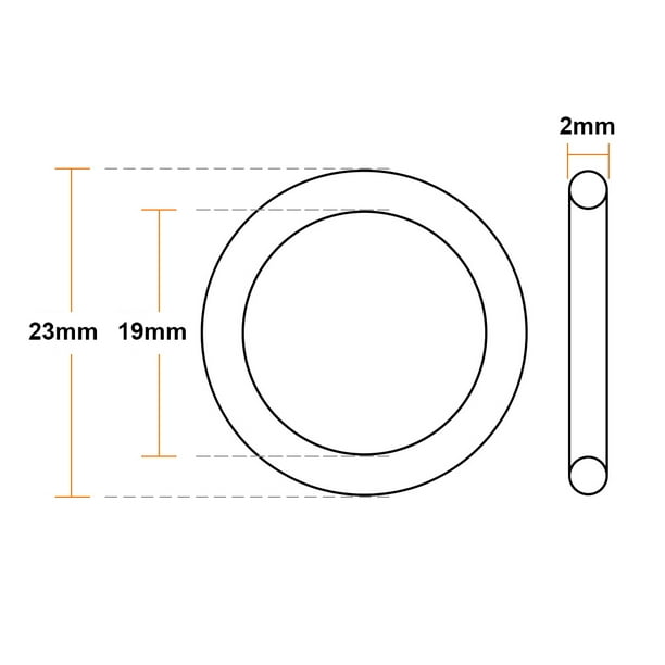 Uxcell Fluorine Rubber O-Rings 23mm OD X 19mm ID X 2mm Width, FKM Sealing Gasket, Pack Of 5, Metric Size
