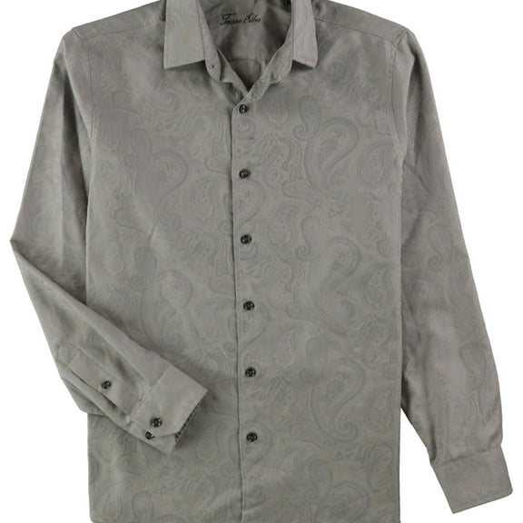 Tasso Elba Mens Marcus Paisley Button Up Shirt, Grey, Small