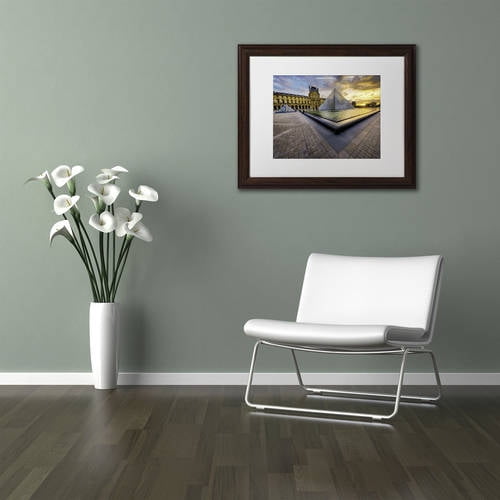 Trademark Fine Art "Geometry of the Louvre Museum" Canvas Art by Mathieu Rivrin, White Matte, Wood Frame