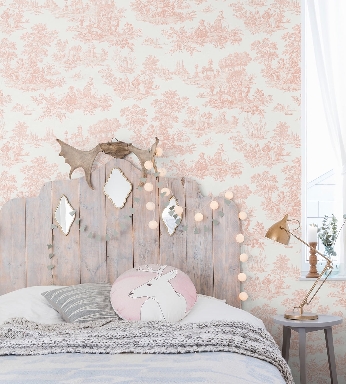 NextWall Blush Chateau Toile Peel and Stick Wallpaper