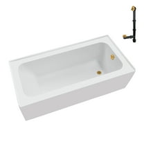 Streamline NAL-5700-BGL 66 in. x 32 in. Acrylic Right-Hand Drain Alcove Bathtub in Glossy White With External Drain in Brushed Gold