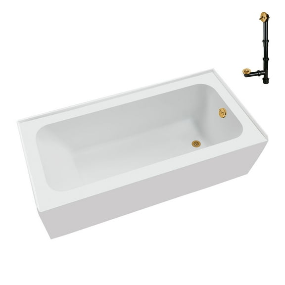 Streamline NAL-5700-BGL 66 in. x 32 in. Acrylic Right-Hand Drain Alcove Bathtub in Glossy White With External Drain in Brushed Gold