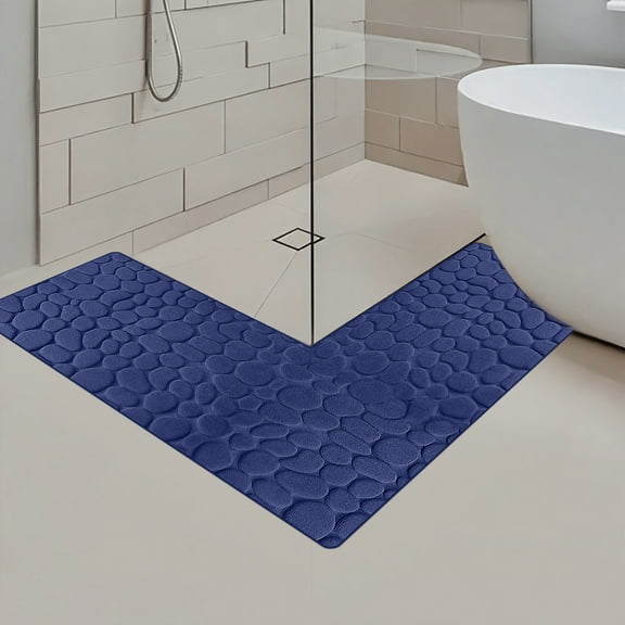 L-Shaped Corner Bathroom Rug - Non-Slip, Absorbent Memory Foam Mat for Shower, Tub & Kitchen, Machine Washable, 47.2x29.5 Inches, Gray/Black/Blue/Khaki