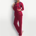 thumbnail image 2 of WTOBBY Women's V-Neck Long Sleeve Scrubs Set with Pockets, Elastic Waist Pants, 2-Piece Nursing Uniform, Medical Workwear for Healthcare Professionals,Red S, 2 of 8