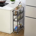 thumbnail image 2 of Slim Storage Cart Narrow Laundry Cart on Wheels Utility Kitchen Rolling Rack with Wood Tabletop Mobile Shelving Unit Bathroom Storage Organizer Slide Out Rolling Tower for Narrow S, 2 of 8