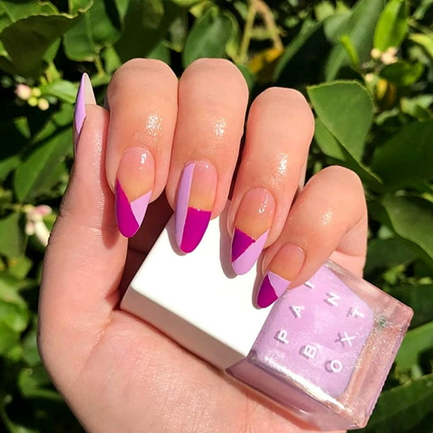 French Press On Nails Glossy Pink Graffiti Short Almond Fake Nails Two Tone Splicing Acrylic Full Cover Nail Tips For Women Girls 24pcs Walmart Com