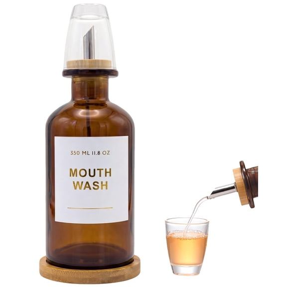 11.8OZ Glass Mouthwash Dispenser for Bathroom, Black