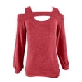 thumbnail image 4 of TKLPEHG Womens Blouse Crew Neck Cold Shoulder Tops Loose Lightweight Long Sleeve T Shirt Fall Tops Fashion Solid Color Casual Comfy Pullover (Red,S), 4 of 8