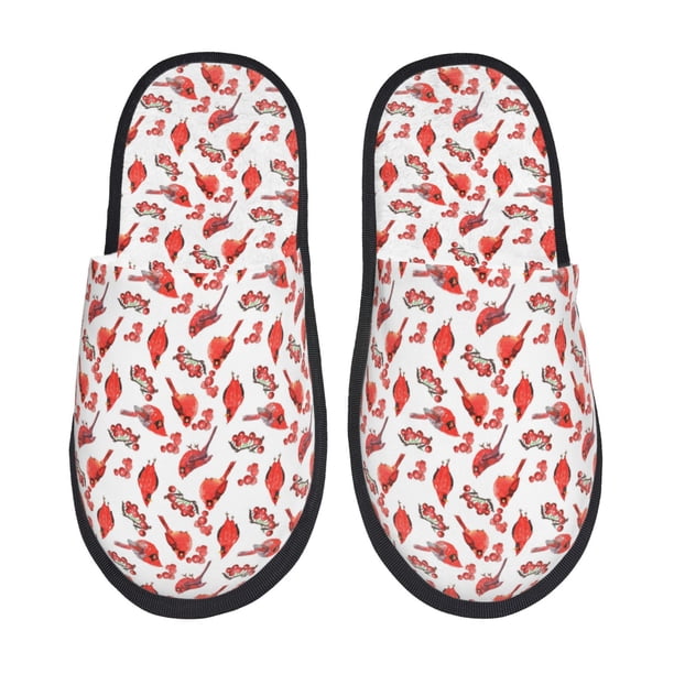 Fotbe Red Birds Pantuflas Peludas para Mujer con Estampado, Zapatillas de Peluche, Zapatos de Invierno para Casa, Uso Interior y Exterior-Medium