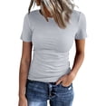 thumbnail image 2 of Women 2026 Summer Crew Neck Short Sleeve Tops Ribbed Knit Slim Fit Fashion Basic Tee Shirts Casual Going Out Top #03Gray XL, 2 of 5