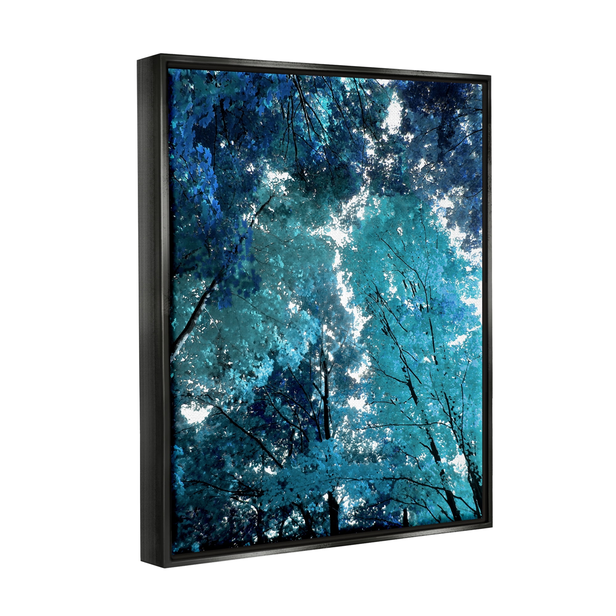 Stupell Industries Modern Blue Forest Trees Nature Painting Black Floater Framed Art Print Wall Art, 17 x 21
