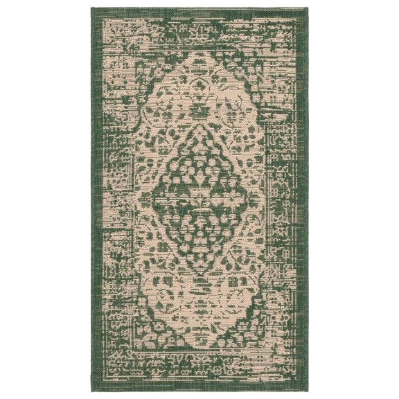 Safavieh Courtyard Layne Medallion Indoor/Outdoor Area Rug, Beige/Dark Green, 2' x 3'7"
