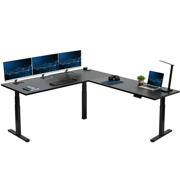 VIVO Electric 84" x 71" Stand Up Corner Desk, Black Table Tops, Black Frame