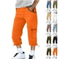 thumbnail image 6 of Men's Cargo Pants Solid Drawstring Elastic Waist Pocket Casual Sweat Capris Pants Black, 6 of 6