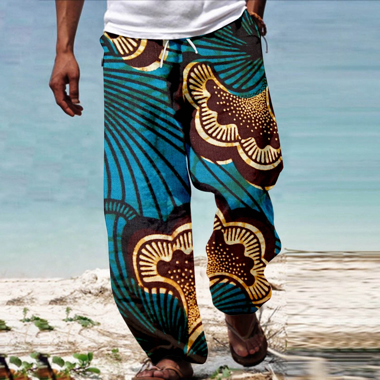 Men African Dashiki Traditional Casual Trouser Summer Holiday
