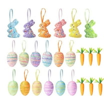 Nmdmisc 24PCS Easter Egg Ornaments and Bunny Carrot Hanging Ornaments Colorful Foam Easter Hanging Egg Ornaments Foam Glitter Artificial Carrots Easter Tree Decorations Home Party DIY Crafts