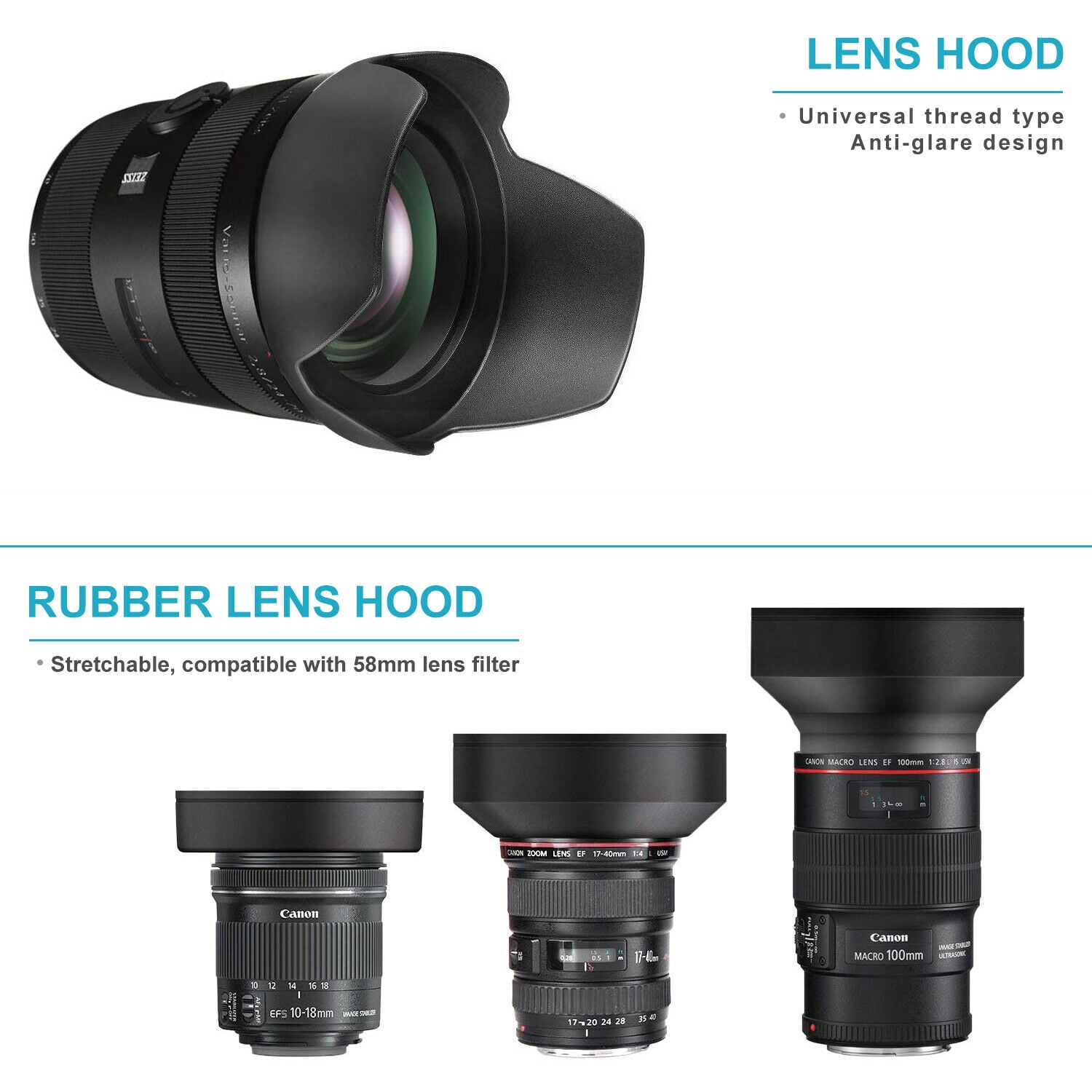 Cap Lens Hood Bag etc UV//CPL//FLD//Filter and Macro Filter Set 2.2X Telephoto Lenses Neewer 58mm Lens and Filter Accessory Kit for Canon Rebel EF-S 18-55mm Lens: 0.43X Wide Angle Lens