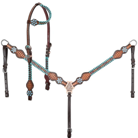 Showman Turquoise Trailblazer Single Ear Headstall & Breast Collar Set