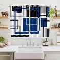 thumbnail image 2 of Blue Black Geometric Kitchen Curtains 72 Inch Length, Modern Minimalist Abstract Stripes Grommet Top Bedroom Living Room Curtains, Light Filtering Cafe Curtain Drapes 2 Panels Set 104''x72'', 2 of 9