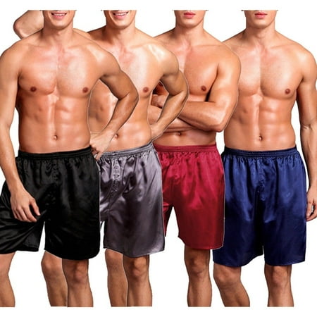 Sexy Men Sleepwear Underwear Silk Satin Boxers Shorts Nightwear Pyjamas ...