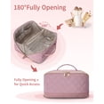 thumbnail image 7 of Travel Makeup Bag Cosmetic Bag Toiletry Bag for Women, Wide Open Organizer Pouch with Divider and Handle Portable Quilted Open Flat, Pink, 7 of 7