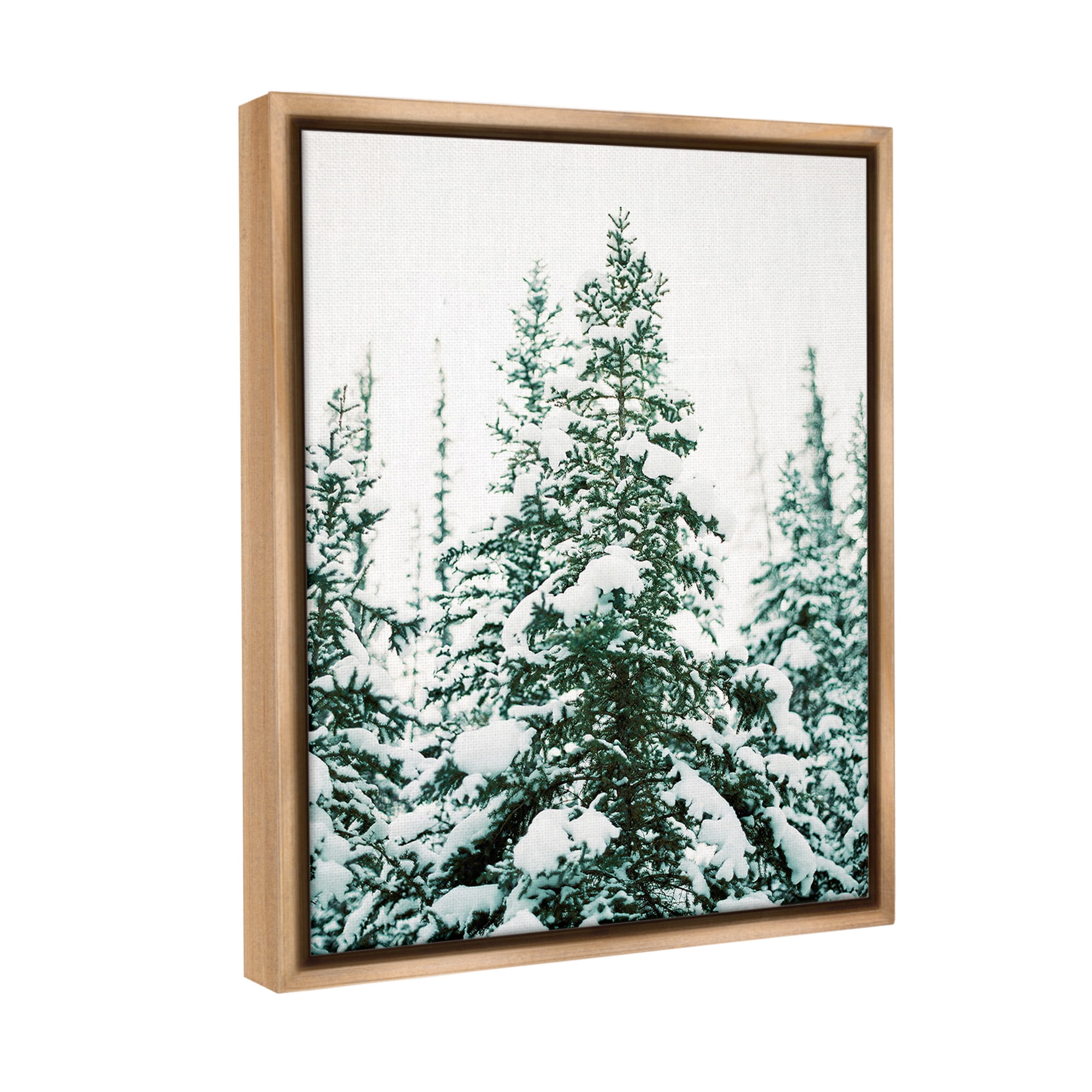 Stupell Industries Woodland Fir with Snow Landscape Photography Brown Floater Framed Canvas Art Print Wall Art, 17 x 21