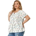 thumbnail image 4 of Women's Plus Size Blouse Floral Half Placket Short Sleeve Casual Tops White 1X, 4 of 7