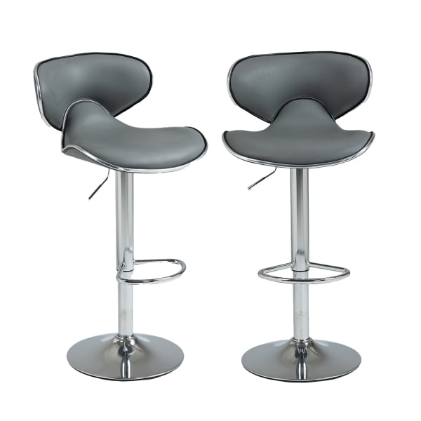 Set de 2 Bancos Barra Alto, con Reposapié y Respaldo, Giratorio Altura Ajustable Color Gris
