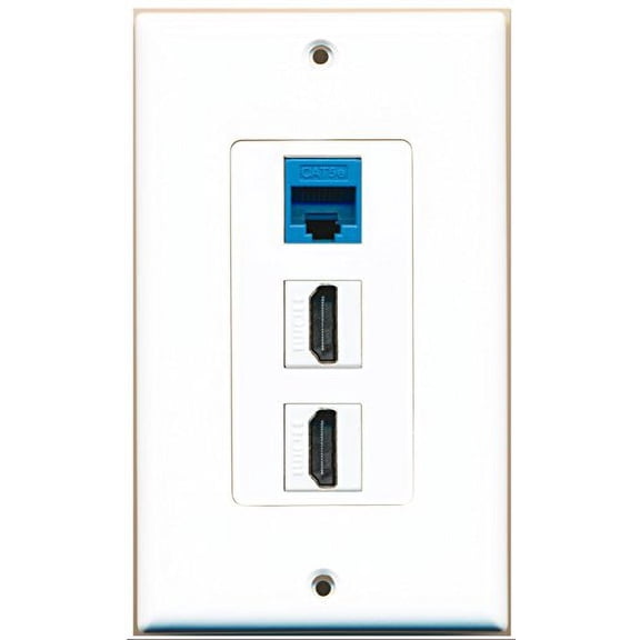 RiteAV - 2 Port HDMI 1 Cat5e Ethernet Blue Wall Plate Decorative
