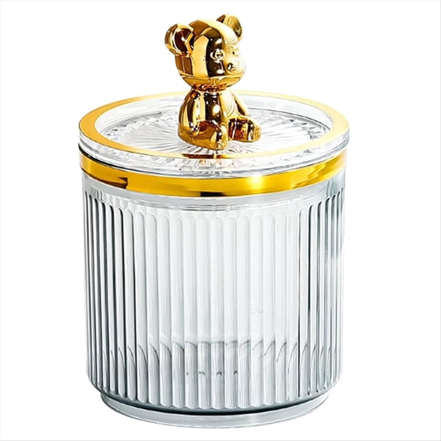 Almacenamiento Hisopos Algodón Caja Almacenamiento Acrílico Oso Soporte para Almohadillas Algodón Organizador Maquillaje para Caja Hisopos Algodón Gris Humo