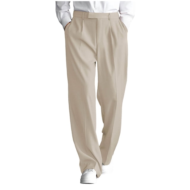 JMYHOAM Dress Pants for Men Work Pants Solid Color Pleated Draped Casual Trousers Versatile Straight Leg Pants