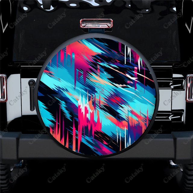 Colored Square Spiral Pattern Polyester Universal Spare Wheel Tire Cover Wheel Covers for Trailer RV SUV Truck Camper