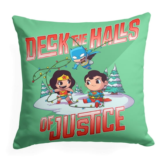 Warner Bros DC Justice League Deck the Halls of Justice Kids Printed Throw Pillow