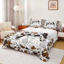 Feelyou Cow Print Gamepad Twin Sheet Sets, Hippie Western Cactus Twin Fitted Sheet, Tribal Cowgirl Cowboy Flat Sheet, Lightweight Room Decor, 3 Pieces