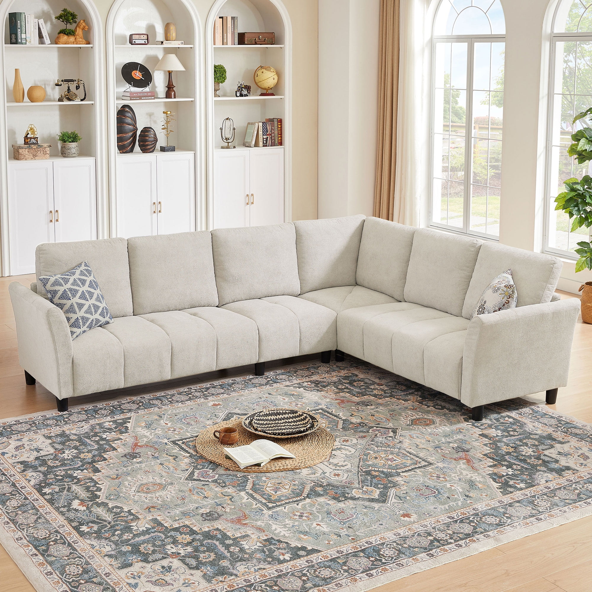 Pingliang Home 102" Convertible Sectional Sofa Couch,Upholstered Oversized Modern 6 Seat L Shaped Couch Corner Sofa Reversible Sofa Set for Living Room Apartment Office Studio