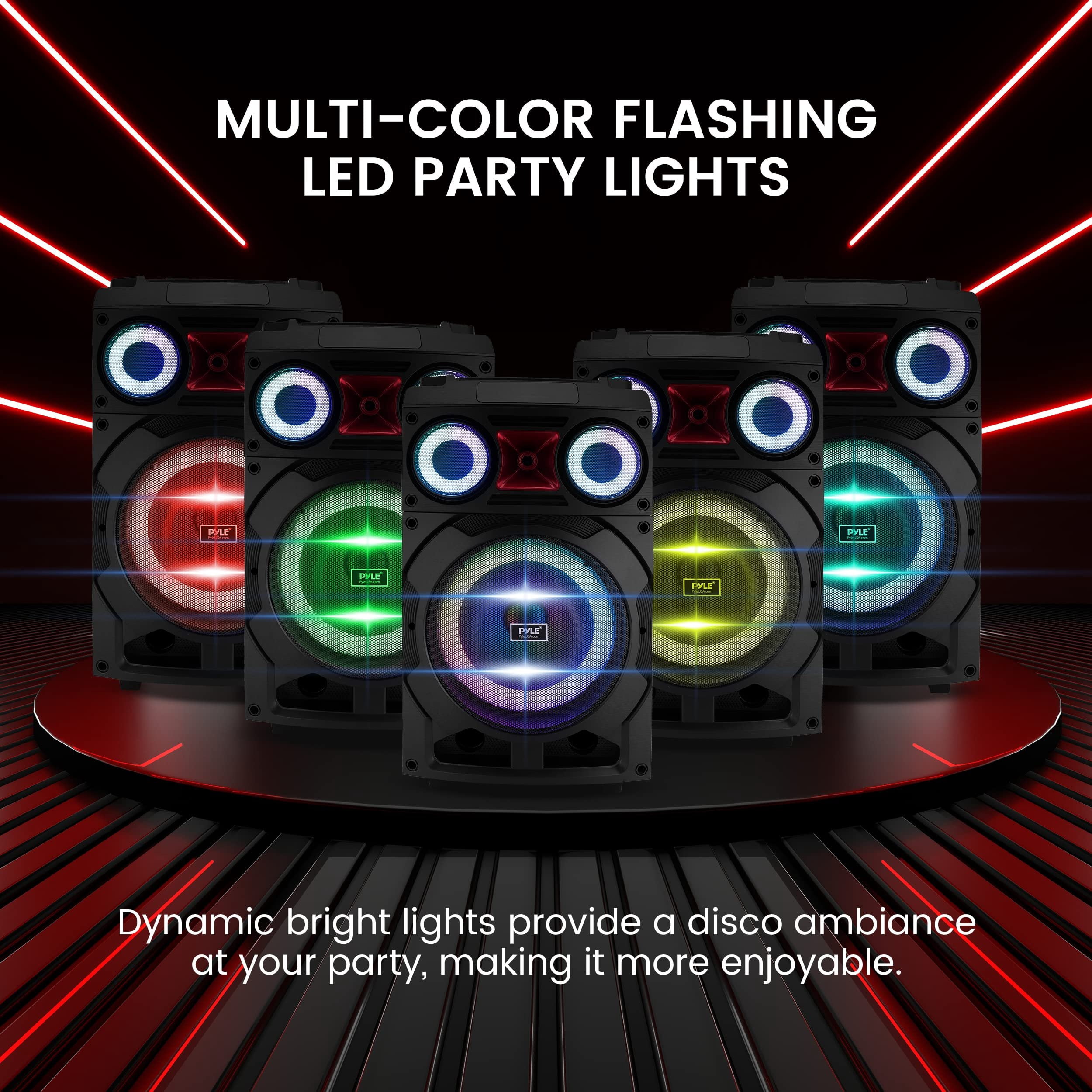 Pyle Portable Bluetooth PA Speaker System - 800W 10 Rechargeable Speaker, TWS, Party Light, LED Display, FM/AUX/MP3/USB/SD, Wheels - Wireless Mic, Remote Control, Tablet Holder Included - PHP210DJT