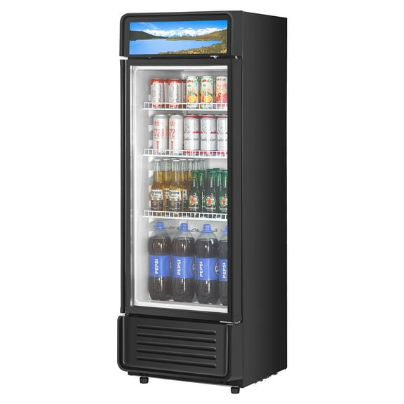 VEVOR Commercial Merchandiser Refrigerator, 6.9 CU.FT Glass Door Display Refrigerator, Beverage Refrigerator Cooler Merchandiser with Adjustable Shelves,Soft LED Light,Customizable Lightbox,Black
