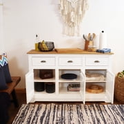 Sunnydaze 52 Solid Pine Sideboard Cabinet with 3 Doors 3 Drawers and Adjustable Shelf, White