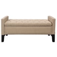 thumbnail image 2 of Inspired Home Banc de Rangement en Lin Megalan avec Boutons Capitonnés et Clous Argentés, Moderne, Beige, 2 of 8