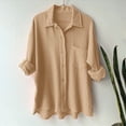 thumbnail image 4 of ORT Women Linen Shirts Button up Cotton Short Sleeve Dress Shirt Textured Collared Summer Work Blouse(Z1-Khaki,3XL), 4 of 4