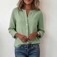 thumbnail image 4 of GUACER Womens Linen Long Sleeve Blouses Fashion Solid Button Down V Neck Loose Casual Spring Summer Outfits, 4 of 9