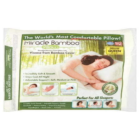 Miracle Bamboo Pillow, Queen Size Memory Foam Pillow with Bamboo Viscose Cover, As Seen on TV