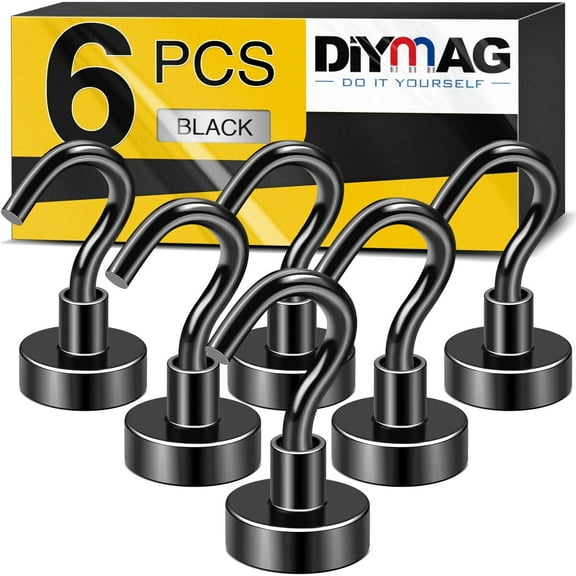DIYMAG Rust Resistant Magnetic S Hooks, A3 Steel Black, (6Pack)